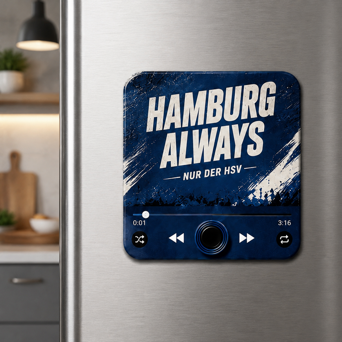 Hamburg sound magnet on refrigerator