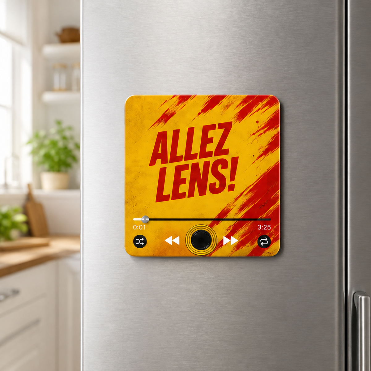Lens sound magnet on refrigerator