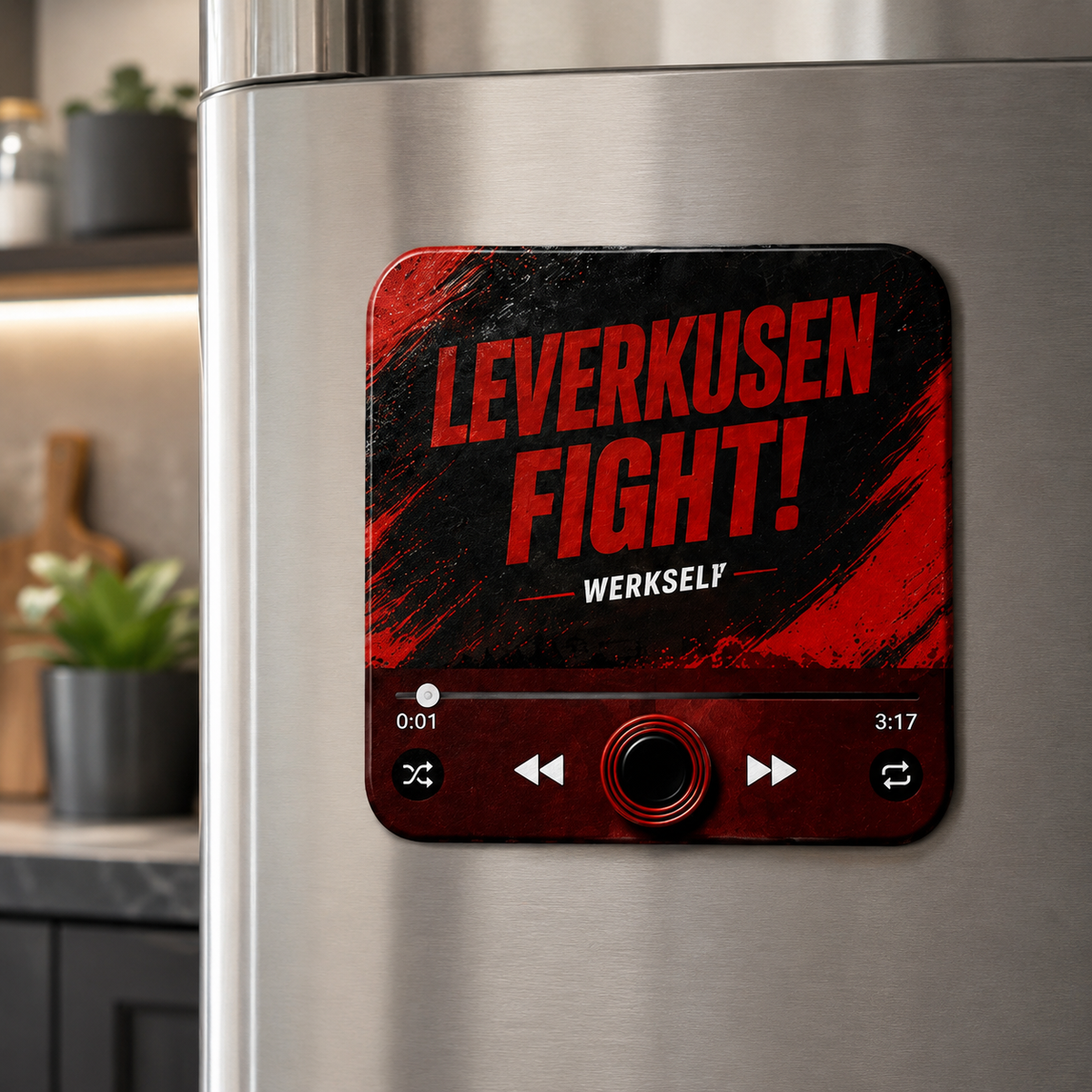 Leverkusen sound magnet on refrigerator