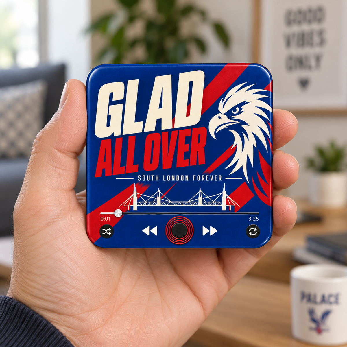 South London red and blue football sound magnet in hand