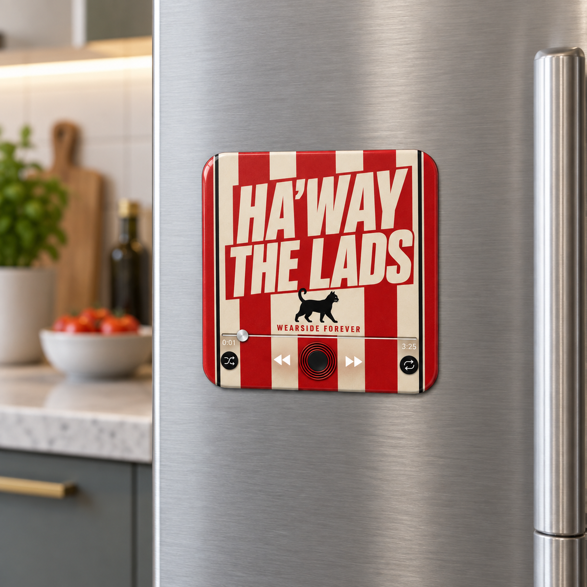 Wearside red and white football sound magnet on fridge