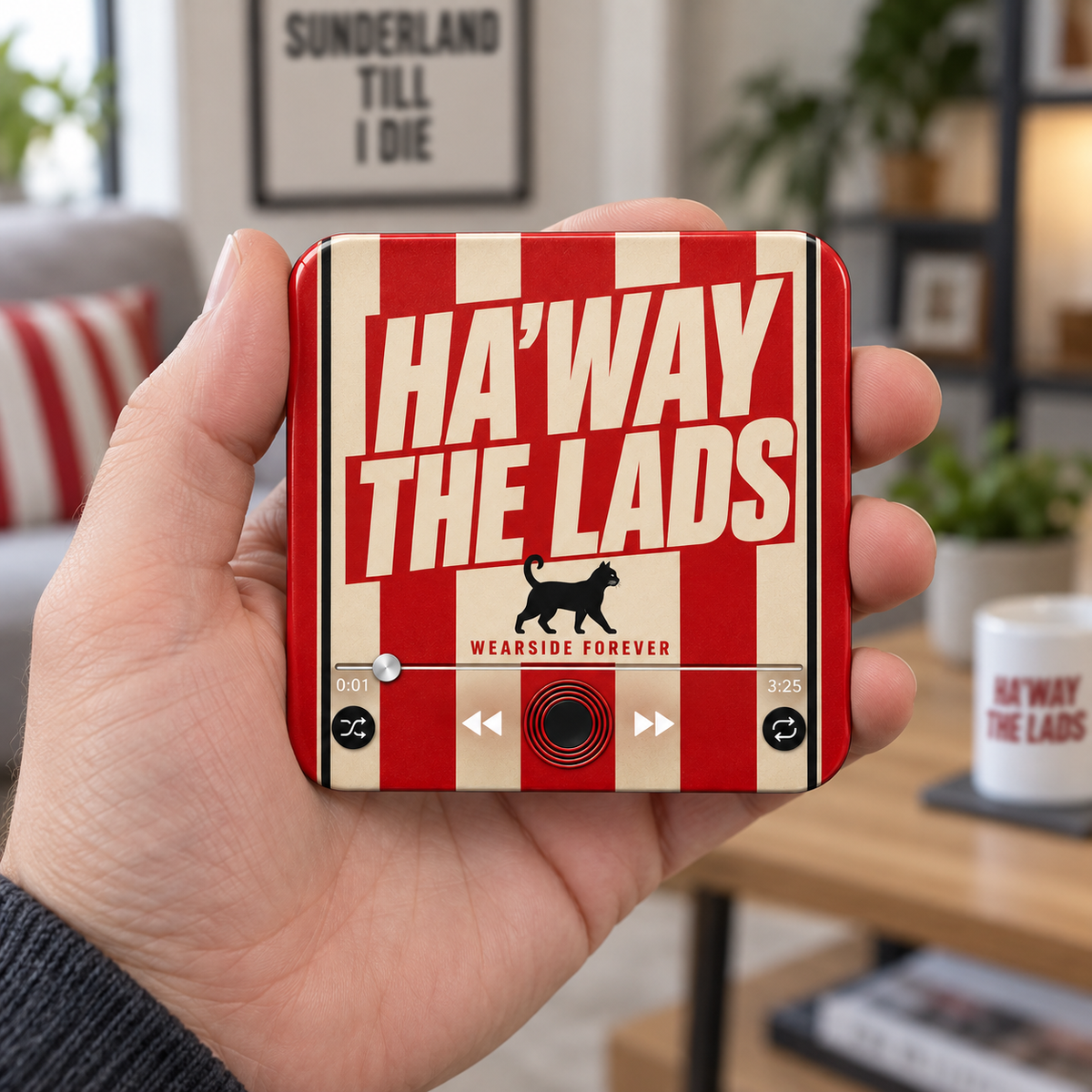 Wearside red and white football sound magnet in hand