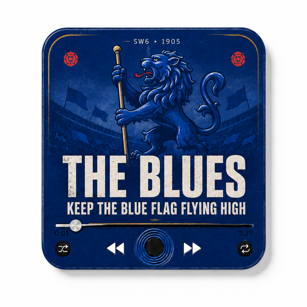 West London Blues Fußball-Soundmagnet vor weißem Hintergrund