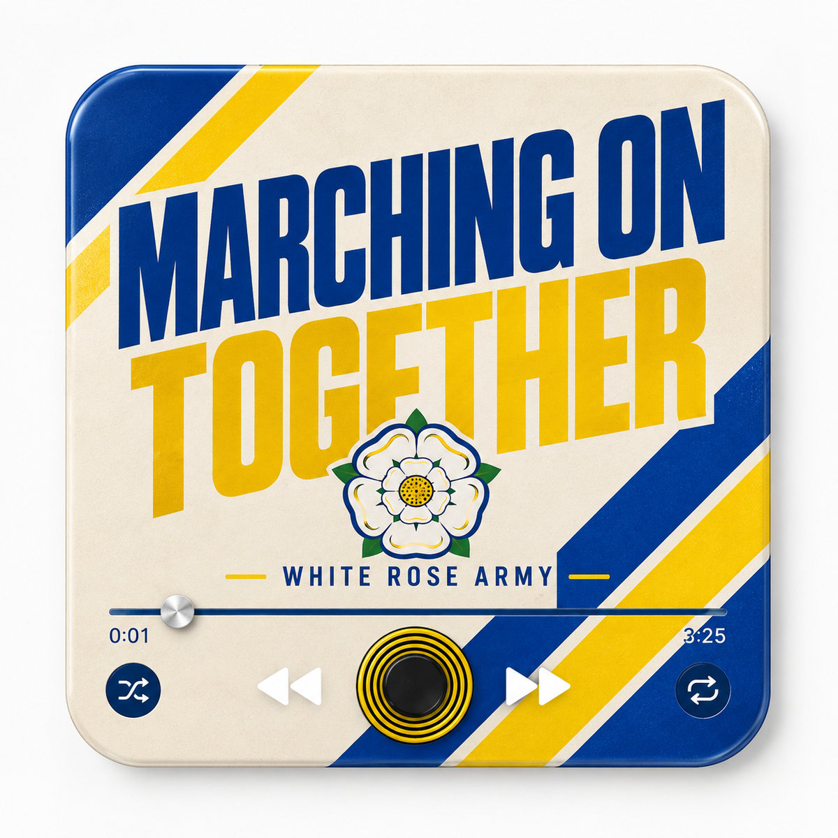 Yorkshire blue and yellow Fußball-Soundmagnet in der Hand
